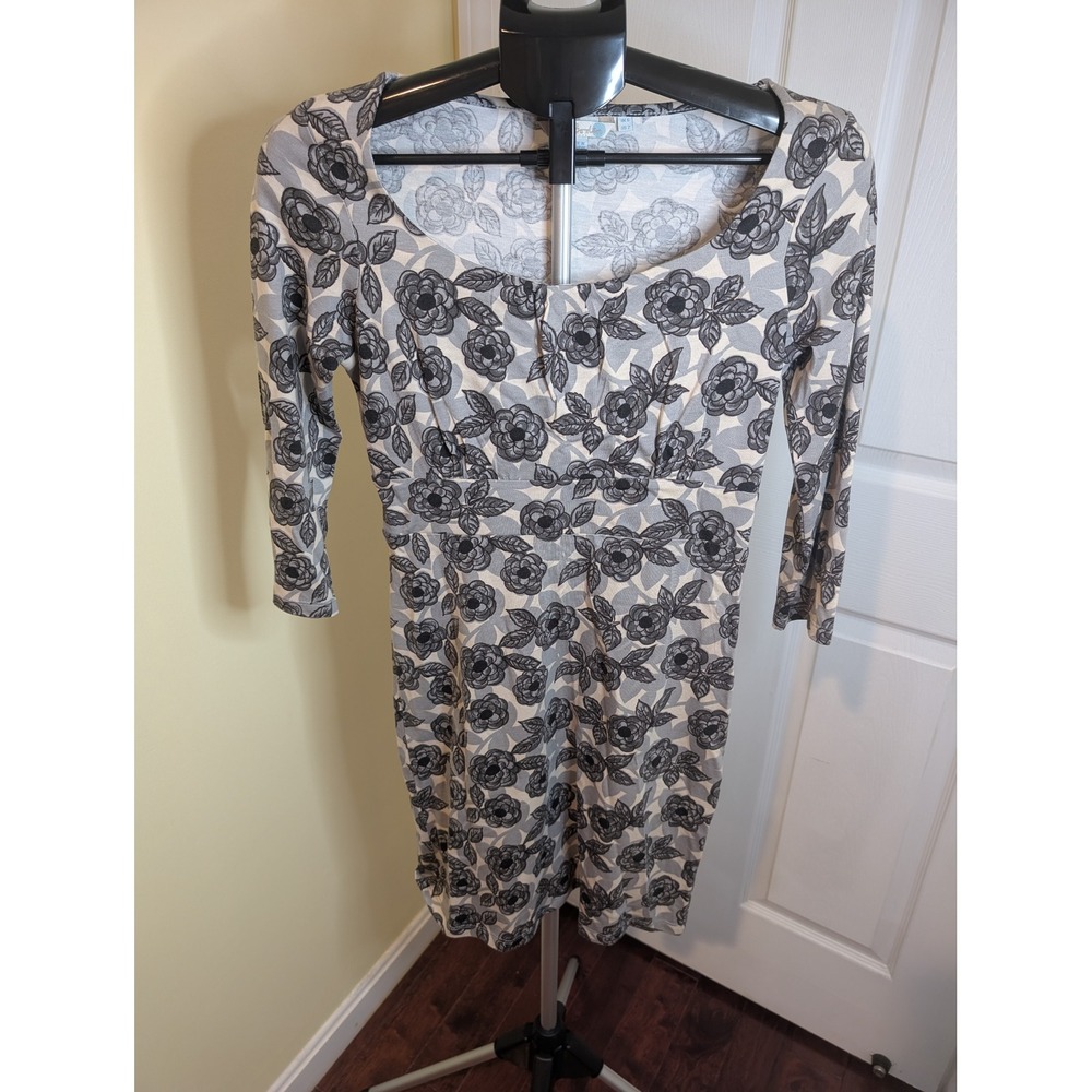 Boden Everyday Jersey Tunic Dress Floral Womens 2 Gray Black 3/4 Sleeve